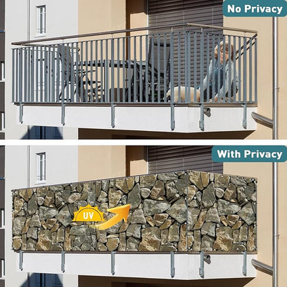 Shade&Beyond 3' X 3' Privacy Fence Screen Customized 450 GSM PVC Printed Privacy Fence with Zip Ties for Courtyards, Pools, Balconies-Stone