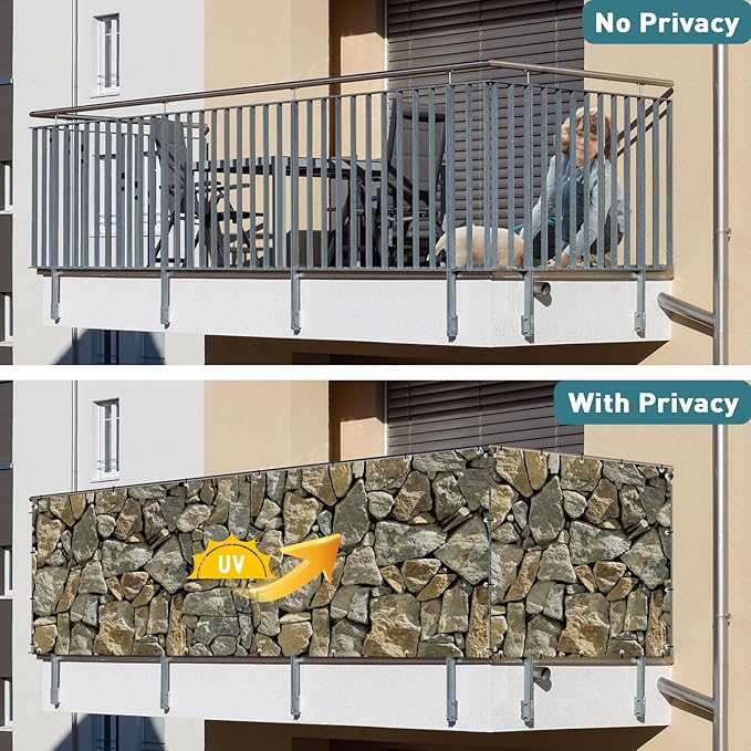 Shade&Beyond 4' X 17' Privacy Fence Screen Customized 450 GSM PVC Printed Privacy Fence with Zip Ties for Courtyards, Pools, Balconies-Stone
