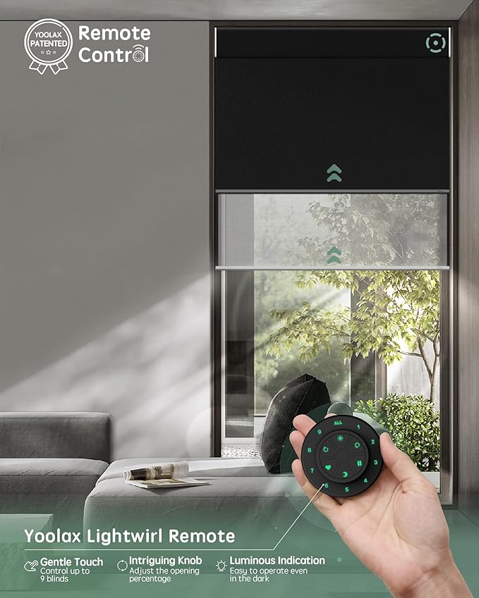 Yoolax Smart Dual Roller Shades, Motorized Blinds with Remote Smart Blinds Compatible with Alexa, Blackout & Sheer Automatic Dual Shades for Windows (V-Midnight Stripe & V-Haze White)