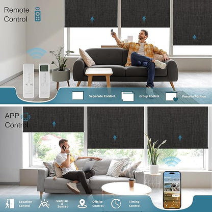Motorized Blind,Work with Homekit Thread-Enabled,100% Blackout Smart Shades with Remote Control,Electric Roller Shade, Custom Size,Bouvardia Dark Grey