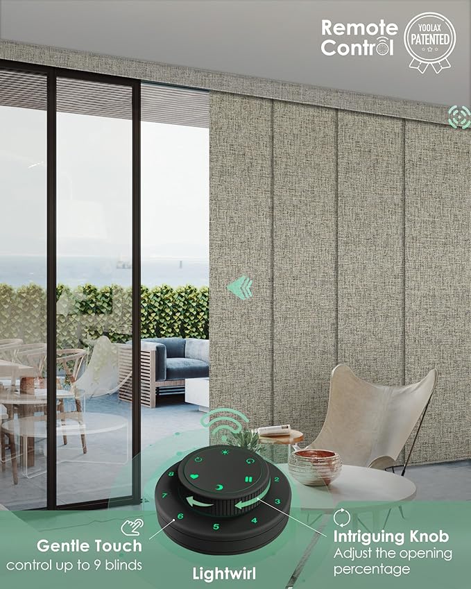 Yoolax Custom XL Smart Sliding Door Blinds, Motorized Sliding Panel Blinds Compatible with Alexa, Fabric Blackout Vertical Rechargeable Battery Shades for Glass Doors(Caramel Gold)