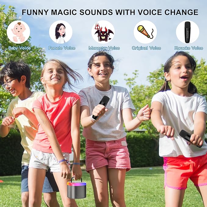 HWWR Karaoke Machine, Mini Bluetooth Speaker with 2 Wireless Microphones, Disco Lights Karaoke Home Party, Xmas Birthday Gifts for Singing