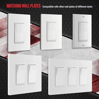 ENERLITES Decorator Paddle Rocker Light Switch, Gloss Finish, Single Pole, 3 Wire, Grounding Screw, Residential Grade, 15A 120V/277V, UL Listed, 91150-W, White