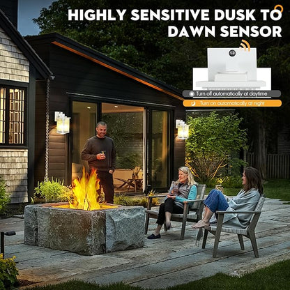2 Pack Dusk to Dawn Outdoor Lighting, IP65 Waterproof Outdoor Porch Light with Tempered Glass, Outdoor Light Fixture for House Exterior Front Door Garage Patio(White)