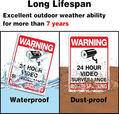 Faittoo 4-Pack Video Surveillance Sign, No Trespassing Metal Reflective Warning Sign, 10 x7 Inches 0.40 Aluminum Indoor or Outdoor Use for Home Business CCTV Security Camera,UV Protected & Waterproof