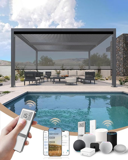 Kincmo Motorized Outdoor Shades for Patio Porch, Custom Outdoor Motorized Blinds with Remote, Waterproof & Windproof Patio Shades Work with Apple Homekit,Alexa,Google (5% Openness Grey)