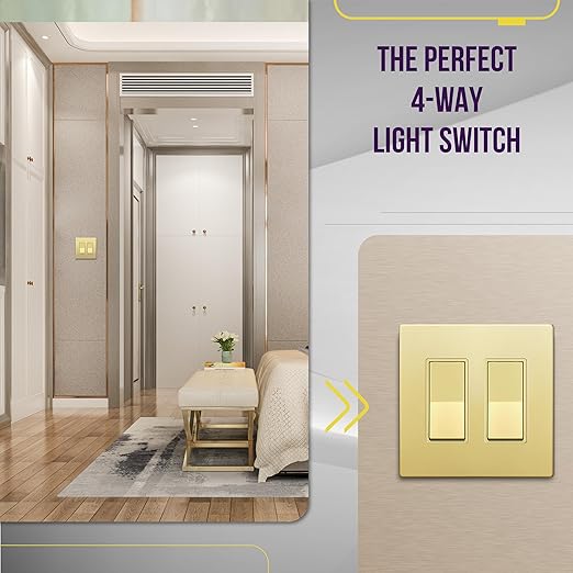 ENERLITES 4-Way Decorator Light Switch, Four Way Paddle Rocker Switch, Gloss Finish, Ground Wire Lead Attached, Residential/Commercial Grade, 15A 120V/277V, UL Listed, 94150-GD, Gold