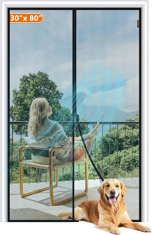 MAGZO Magnetic Screen Door Fit Door Size 30 x 80 Inch, Screen Size 32" x 81" Strong Magnets Mesh, Reinforced Fiberglass Net for Patio and Front Entrances, Gray