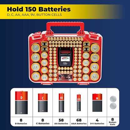 Ontel Battery Daddy Smart - Battery Organizer Storage Case with Tester,Stores & Protects Up to 150 Batteries,Clear Locking Lid,As Seen On TV,Smart - 150 Batteries (BADAS-MC4),(Pack of 4)