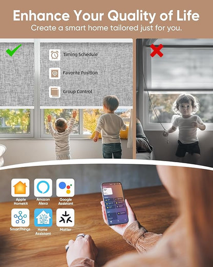 Kincmo Motorized Blinds with Remote,100% Blackout Motorized Roller Shades Work with Apple Homekit,Alexa,Google, Custom Electric Blinds with App,Voice Control (Mist Twilight)