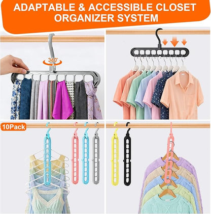 HEYHOUSE Closet Organizers and Storage,College Dorm Room Essentials,Pack of 10 Multifunctional Organizer Magic Space Saving Hangers with 9 Holes Storage Organization for Wardrobe Closet