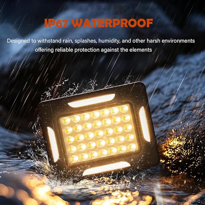 D1 Pro Solar Portable Camping Lights with Strong Magnets, Dimmable, Solar Rechargeable Camping Lantern, IP67 Waterproof, 5 Light Modes Portable Flood Light, Work Lights for Indoor Outdoor