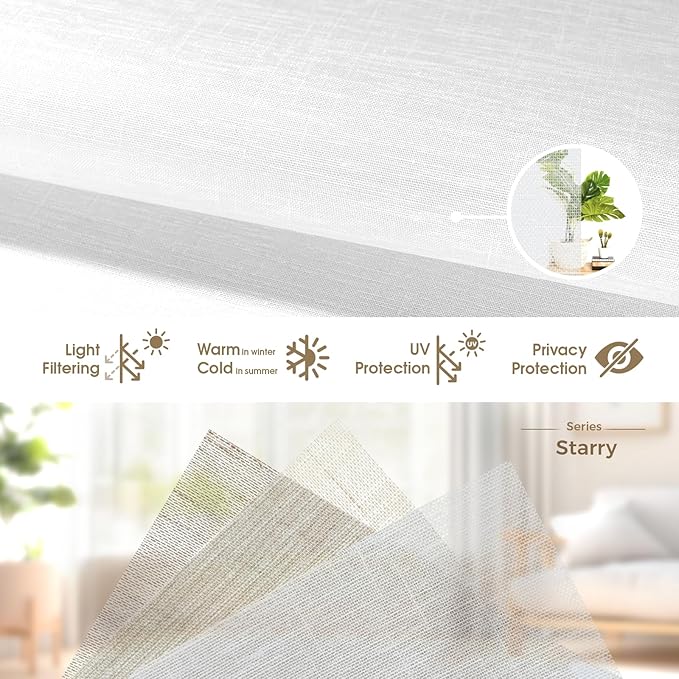HeyBlinds Motorized Blinds with Remote, Smart Roller Shades with App & Voice Control, Work with Alexa Google HomeKit, Light Filtering Custom Window Shades for Living Room Office (Starry-White LF)