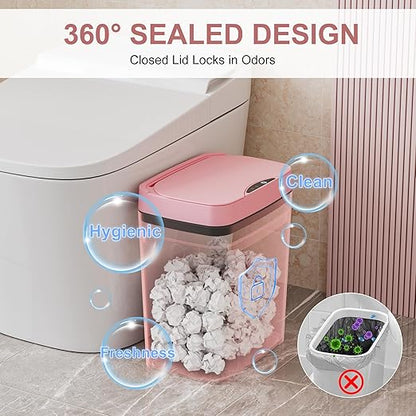 Vanpopubs 2 Pack 2.7 Gal Bathroom Trash Can with Lid, Automatic Trash Can Small Smart Garbage Can Touchless, Slim Motion Sensor Waterproof Plastic Trash Bins for Bedroom Office Kitchen Toilet Pink
