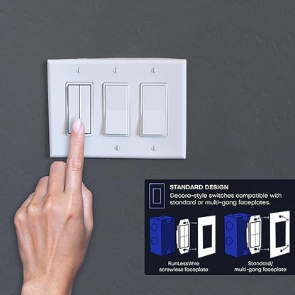 RunLessWire 3-Way Fan & Light Battery-Free DIY Kinetic Wireless Light Switch Kit for Bathrooms & Ceiling Fans: 2 Dual Remote Switches, Both Control 2 5A On/Off Receivers Separately Ivory