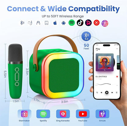 Mini Karaoke Machine for Kids Adults, 2026 TOP Birthday Gifts for Girls Boys 3,4,5,6,7,8+Year Old Toddler Toys, Portable Bluetooth Speaker with 2 Wireless Karaoke Microphones Player (Dark Green)
