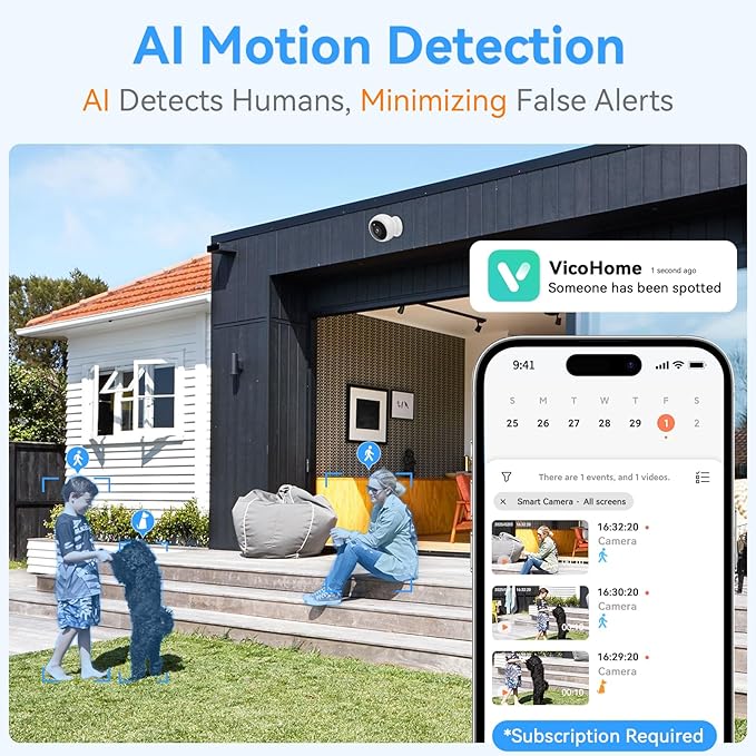 Thybro Magnetic Security Camera Wireless - 2K HD Video, AI Motion Detection, Battery Powered, Ease of Setup, 2-Way Audio,IR Color Night Vision, Waterproof, Outdoor & Indoor Surveillance