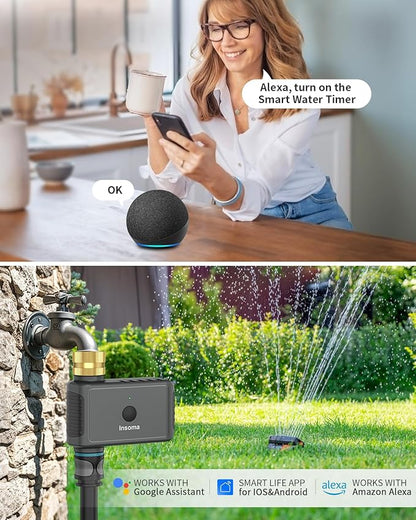 WiFi Hose Timer with Brass Inlet, Smart Water Timer 1 Zone, Sprinkler Timer w/WiFi hub for Remote Control via 2.4Ghz WiFi, Voice/App Controls with Alexa & Google Assistant, for Lawns Yards