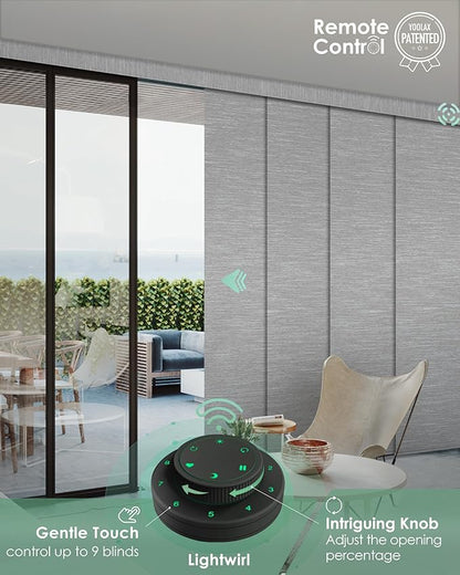 Yoolax Custom XL Smart Sliding Door Blinds, Motorized Sliding Panel Blinds Compatible with Alexa, Fabric Blackout Vertical Rechargeable Battery Shades for Glass Doors(Foggy Grey)