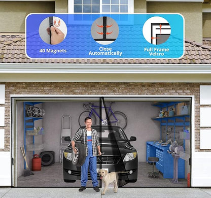 Garage Door Screen For 1 Car 12x8FT, Magnetic Screen Garage with Retractable Fiberglass Mesh and Heavy Duty Weighted Bottom, Easy Assembly & Pass, Hands Free Screen Door w/ 44 Magnets for Garage/Patio