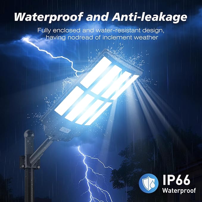 OKPRO 9000W Solar Street Lights Outdoor, IP66 Waterproof Commercial Solar Powered Flood Light with Motion Sensor & Remote, Dusk to Dawn Security Lighting for Yard, Farm, Parking Lot, Garage, Fence