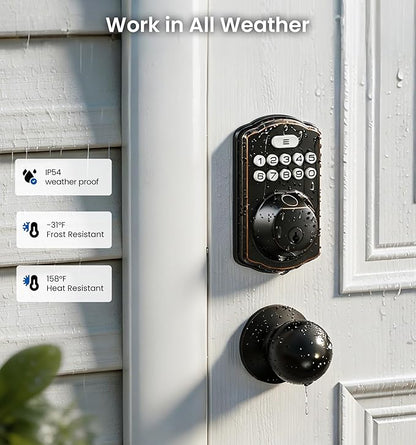 Veise KS02A Fingerprint Keyless Entry Door Lock, Auto Lock, Electronic Keypad Deadbolt for Front Door, Biometric, Anti-Peeping Password, Easy Install, Oil Rubbed Bronze