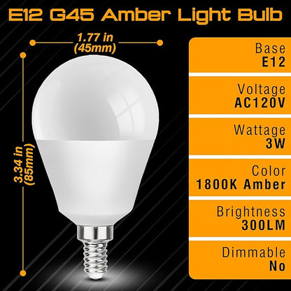 E12 Small Candelabra Base Amber Sleep Light Bulbs, 1800K Warm Amber Bulb 25-40W Equivalent, Blue Light Blocking, 3W Dim Night Light Bulbs for Healthy Sleep, Bedroom Kids Room, Non-Dimmable, 4 Pack