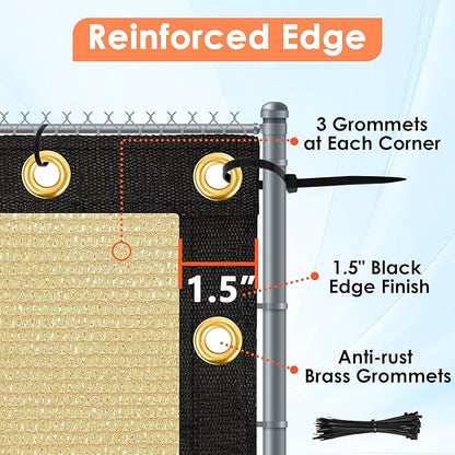 i COVER 4x12ft Privacy Screen Fence, Outdoor Fencing Panels, Garden Windscreen Mesh Shade Sail Net Barrier, Fence Privacy Screen Reinforced Bindings and Brass Grommets Cable Zip Ties, Sand