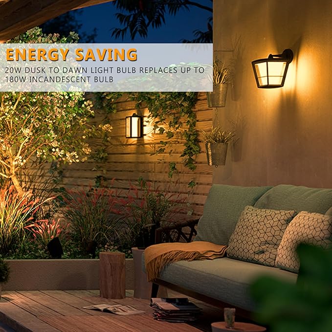 Gonhom Par38 LED Dusk to Dawn Flood Light Bulbs Outdoor,20W Replace up to 200W,1800LM,E26 Base Outdoor Flood Light Bulbs for Backyard,Garage,Porch,Garden,2700K 2 Pack