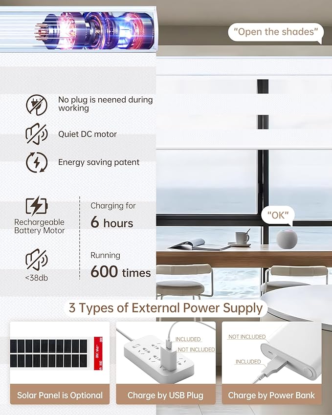 Kincmo Motorized Blinds with Remote, Motorized Zebra Shades Work with Apple Homekit,Alexa,Google Home, Customized Electric Blinds with Remote,App,Voice Control (95% Blackout Gabriel White)