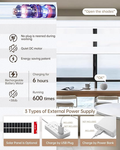 Kincmo Motorized Blinds with Remote, Motorized Zebra Shades Work with Apple Homekit,Alexa,Google Home, Customized Electric Blinds with Remote,App,Voice Control (95% Blackout Gabriel White)