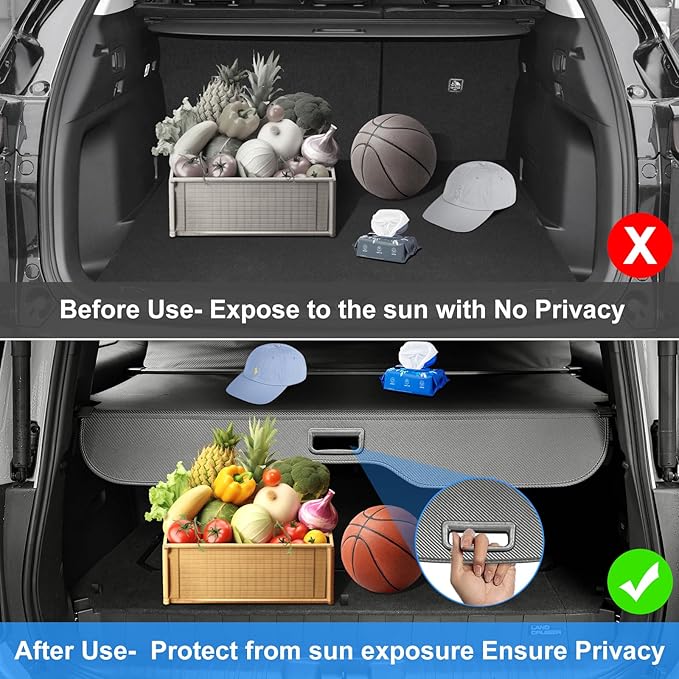 AUXKO Retractable Cargo Cover for Toyota Land Cruiser Prado J250 LC250 2026 2025 2024 Lexus GX550, Trunk Cover Security Cover Shielding Shade Anti-Peeping Privacy Screen, Carbon Fiber