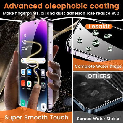 Lesakit 3+3 Pack Privacy Screen Protector for iPhone 14 Pro Max 6.7-Inch with 3 Pack Camera Lens Protector, Anti Spy Tempered Glass Film 9H Hardness Bubble Free Case Friendly