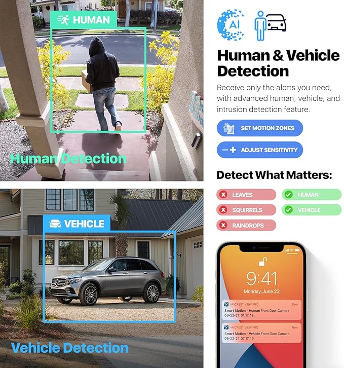 Amcrest 4K (8MP) IP POE Camera, UltraHD Outdoor Bullet, 3840x2160, 98ft NightVision, 125° FOV, MicroSD (256GB), Human & Vehicle Detection, Tripwire & Intrusion, (REP-IP8M-2496EW-AI-V3) (Renewed)