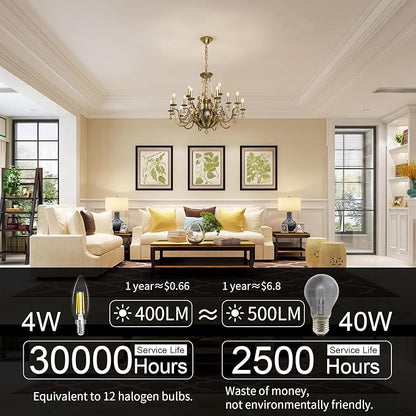comzler 10 Pack E12 LED Bulb Dimmable 40W Equivalent, 4000K Natural Daylight LED Candelabra Bulbs, 120V Type B Light Bulbs, B11 Shape Filament Clear Light Bulb, Ceiling Fan Light Bulbs 400 LM CRI 85+