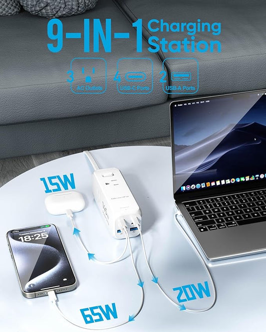Olcorife 145W USB Power Strip, 5FT Flat Plug Extension Cord with 3 AC Outlets 6 USB Ports(4 USB C&2 USB A), 2000 Joules Surge Protector, Multiple USB Outlet Strip for Home Dorm Travel Essentials