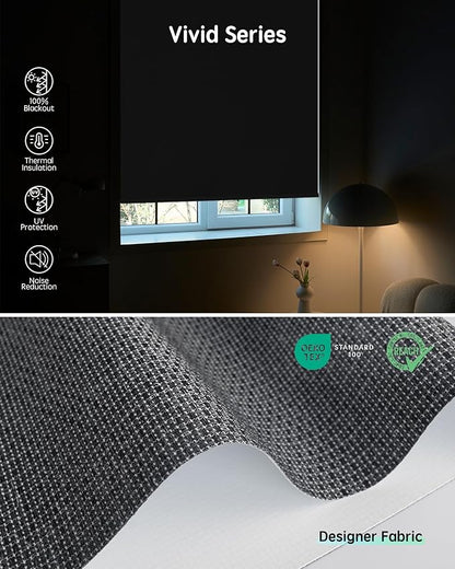 Yoolax Motorized Blinds with Remote, Designer Smart Blinds Work with Alexa, Google, Apple Homekit, 100% Blackout Motorized Shades Custom Electric Shades Voice Control (V-Jungle Grid Black)