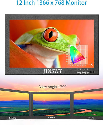 12" Mini Security Monitor, IPS 1366x768 Metal Screen, HDMI/VGA/AV/BNC/USB Input, Built-in Speakers & Remote, Small Monitor for CCTV Surveillance and Security Systems