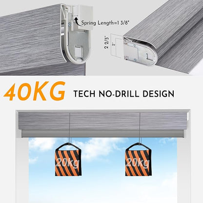 Persilux No Drill No Tools Smart Zebra Blinds, Dual Layer Privacy for Day and Night, Automatic Zebra Drilless Blackout Shades for Windows, Thermal Insulated,Custom Sizes,Bella Light Gray, RS20288-7