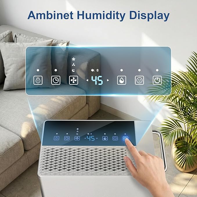 4500 Sq.Ft Dehumidifier for Home 75 Pint, Portable Dehumidifier for Basement with Drain Hose, Auto Defrost, 24H Timer, Child Lock, Wheels & Recessed Handle, Touch Control, Quiet for Bedroom Bathroom
