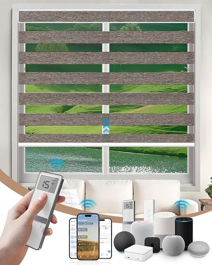 Kincmo Motorized Blinds with Remote, Motorized Zebra Shades Work with Apple Homekit,Alexa,Google Home, Customized Electric Blinds with Remote,App,Voice Control (60% Blackout Monet Brown)