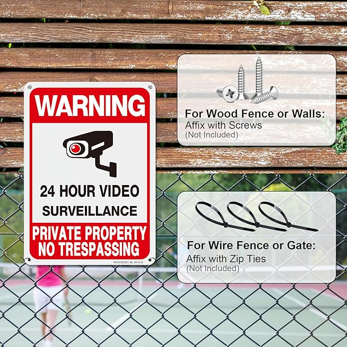 WOUSEDO 4-Pack Private Property No Trespassing Sign,Video Surveillance Signs Outdoor,Rust Free Aluminum 10 x7 Inches Security Camera Sign for Home,Business,CCTV,UV Protected & Waterproof