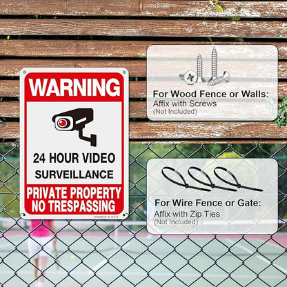 WOUSEDO 4-Pack Private Property No Trespassing Sign,Video Surveillance Signs Outdoor,Rust Free Aluminum 10 x7 Inches Security Camera Sign for Home,Business,CCTV,UV Protected & Waterproof