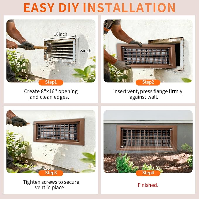 Crawl Space Foundation Vent Cover Automatic 8x16 Inch, Brown 10 Pack | Auto Open/Close at 40°F-70°F, Freeze Protection & Energy Saving, DIY Replacement for House, Mobile Home & Skirting, Plastic