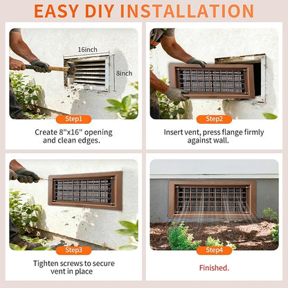 Crawl Space Foundation Vent Cover Automatic 8x16 Inch, Brown 10 Pack | Auto Open/Close at 40°F-70°F, Freeze Protection & Energy Saving, DIY Replacement for House, Mobile Home & Skirting, Plastic