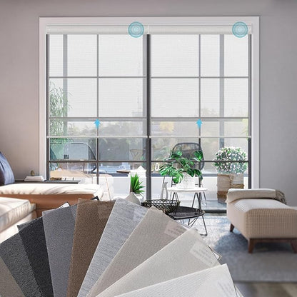 SmartWings Motorized Smart Roller Shades in Light Filtering, Electric Blinds with Remote for Windows Compatible with Alexa/Google Home/Homekit, Customized, Multi-Color Fabric Samples
