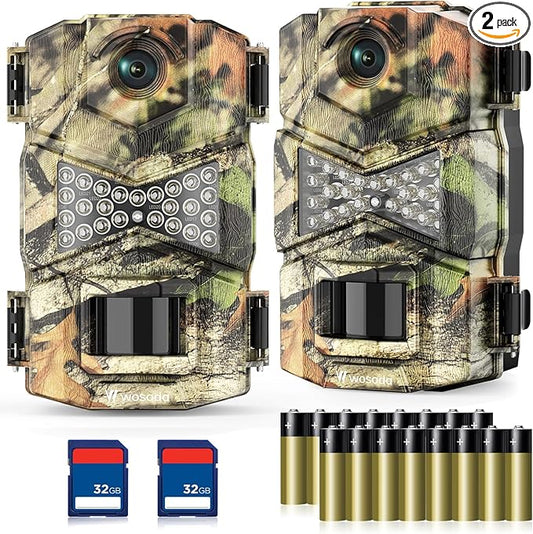 WOSODA 2 Pack Trail Cameras with Night Vision Motion Activated Waterproof,30MP Game Camera,1080P HD Trail Cam with SD Card for Wildlife Monitoring,Outdoor Scouting & Security