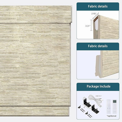 Motorized Roman Shades, Woven Woods Shades, Work with HomeKit/Alexa/Google Home, Cordless, Custom Size, Crocheting Kenaf