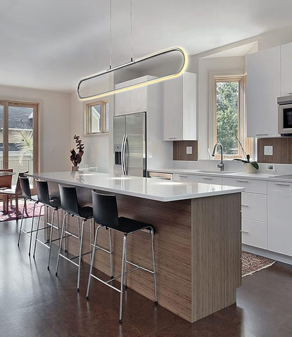 JONATHAN Y Ned 39" Integrated LED Linear Pendant Dimmable Metal, Chrome | Modern Adjustable Height Chandelier, Kitchen Island Light, 3000K, 1690 Lumens, ETL Listed, Clear Cord, Minimalist Decor