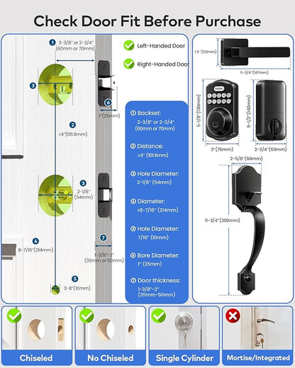 TEEHO TK001H Keyless Entry Door Lock with Handle Set, Electronic Deadbolt Keypad Door Lock with Code, Smart Locks for Front Door, Exterior Door Handle, Auto-Lock, Easy to Install, Matte Black